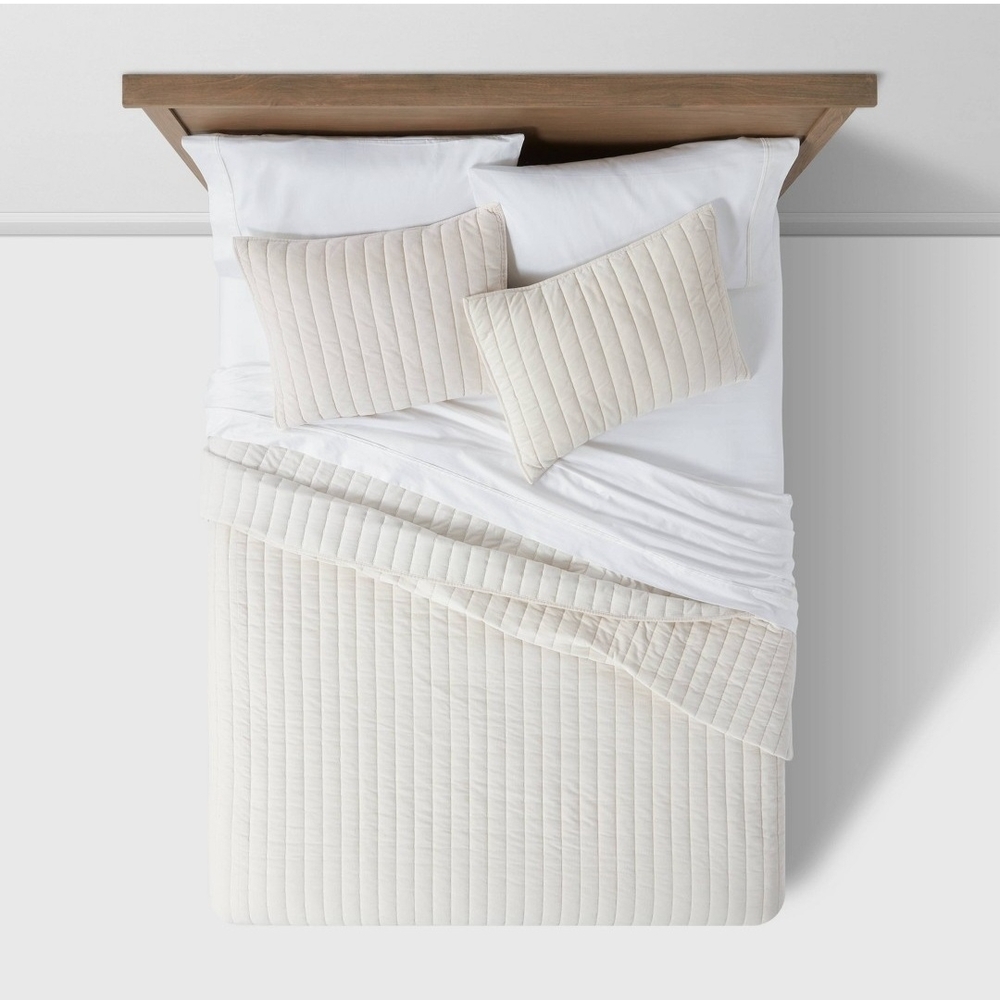 Threshold Full/Queen Channel Stitch Velvet Quilt Cream